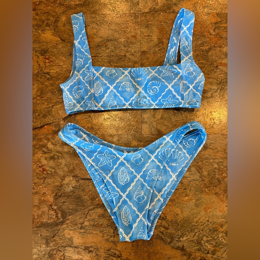Honey bikini set Blue/White Sea shell Pattern M